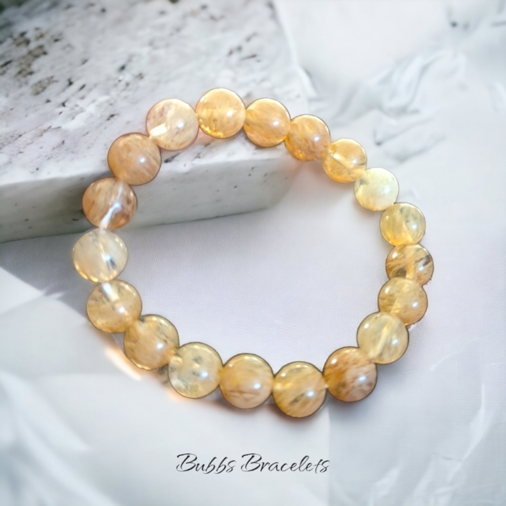 Rutilated Quartz Bracelet - 10mm Natural Stones Stretch Beads